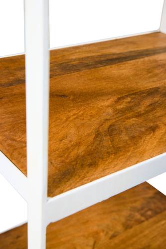 Libreria legno naturale e ferro bianco vintage con ruote 4 piani