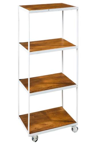 Libreria legno naturale e ferro bianco vintage con ruote 4 piani