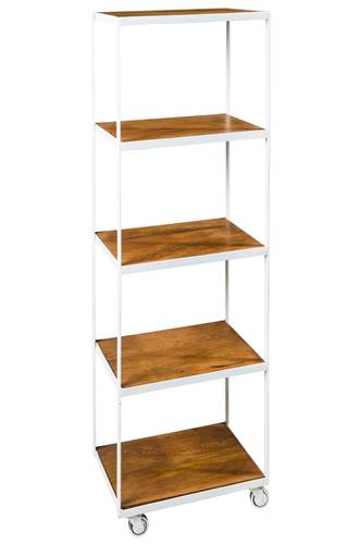 Libreria legno naturale e ferro bianco vintage con ruote 5 piani