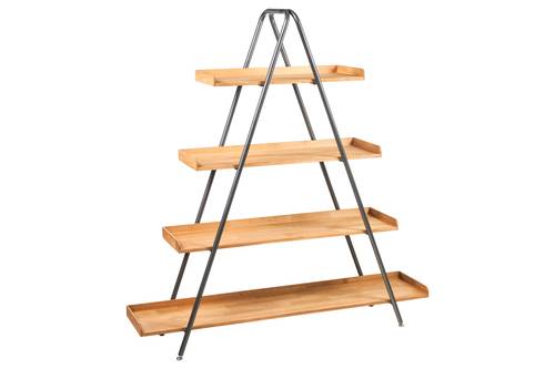 Libreria piramide legno 4 piani supporto ferro nero 160x170h