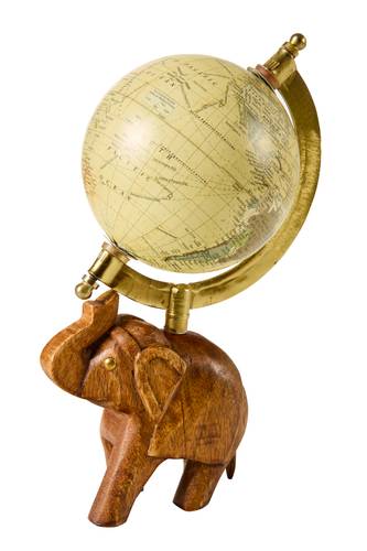 Mappamondo antico globo base elefante legno  22h
