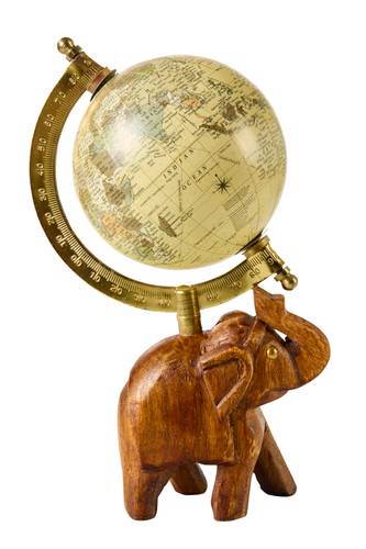 Mappamondo antico globo base elefante legno  22h