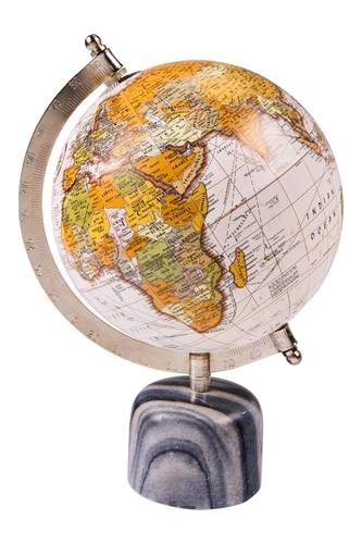 Mappamondo antico globo base marmo grigio 25h