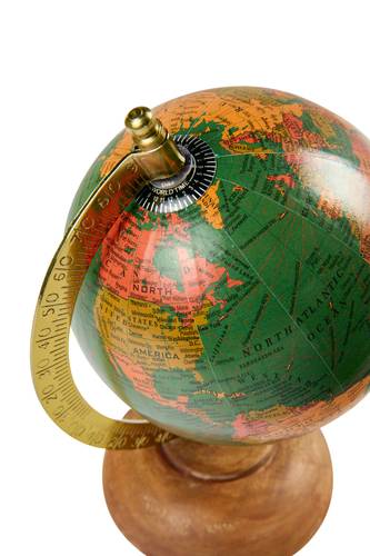 Mappamondo antico globo verde acqua base legno h24