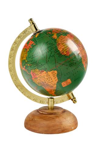 Mappamondo antico globo verde acqua base legno h24