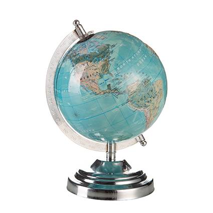 Mappamondo globo azzurro base acciaio 22h