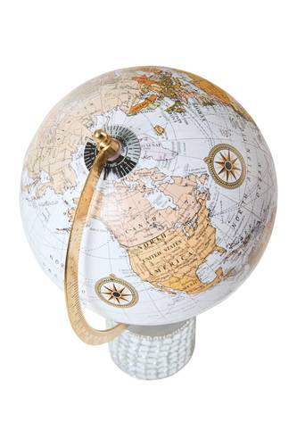 Mappamondo globo bianco con base cemento e specchietti 32h