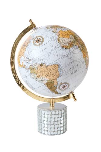 Mappamondo globo bianco con base cemento e specchietti 32h