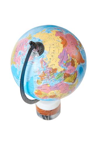 Mappamondo globo colorato azzurro su base marmo bianco 30h