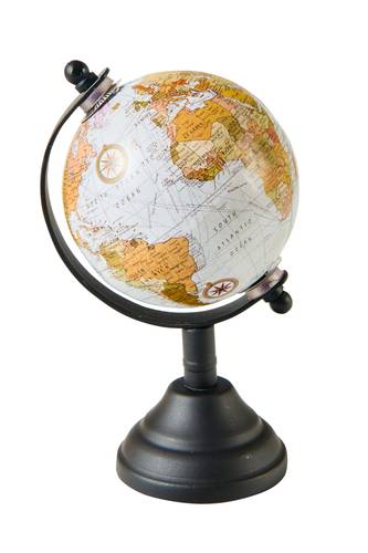 Mappamondo mini globo continenti colorati base nera metallo 15h