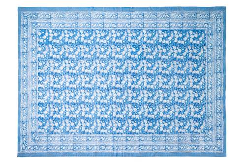 Mezzero telo arredo Amalfi fiori e cornice blu cotone 180x270