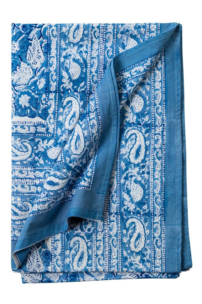 Mezzero telo arredo Amalfi fiori e cornice blu cotone 180x270