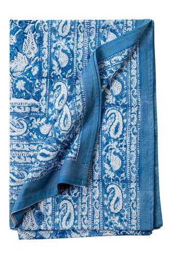 Mezzero telo arredo Amalfi fiori e cornice blu cotone 180x270