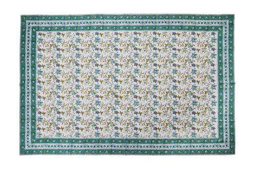 Mezzero telo arredo Bellagio fiori con bordo verde smeraldo 270x270