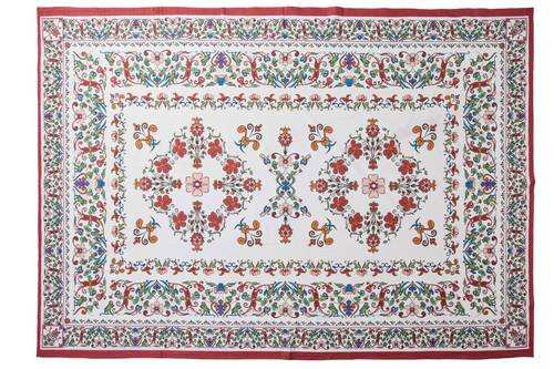 Mezzero telo arredo Lindos fiori bordo rosso cotone 250x260