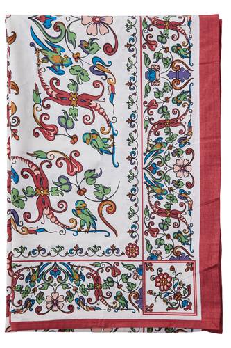 Mezzero telo arredo Lindos fiori bordo rosso cotone 250x260