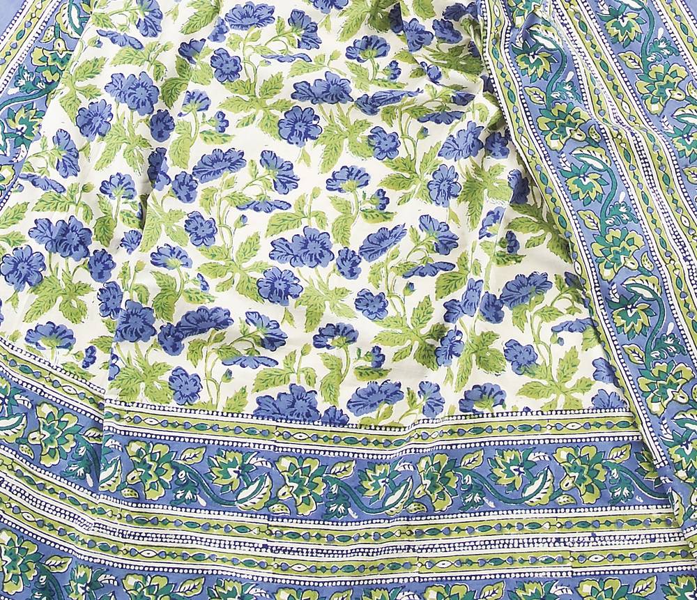 Mezzero telo arredo Salento fiori blu cotone 180x270