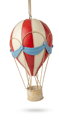 Mongolfiera metallo bianco-rosso con festone blu da appendere 38h