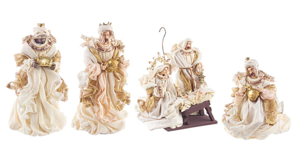 Nativita' sacra famiglia con magi fastosa in tessuto champagne 28h