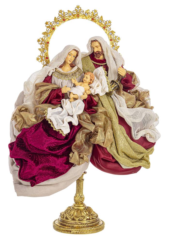 Nativita' sacra famiglia fastosa in tessuto bordeaux su base oro 53h