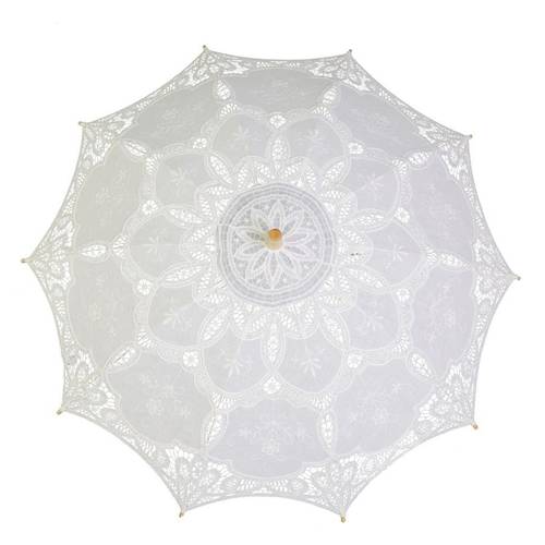 Ombrellino da sole macramè cotone pizzo bianco cm 85