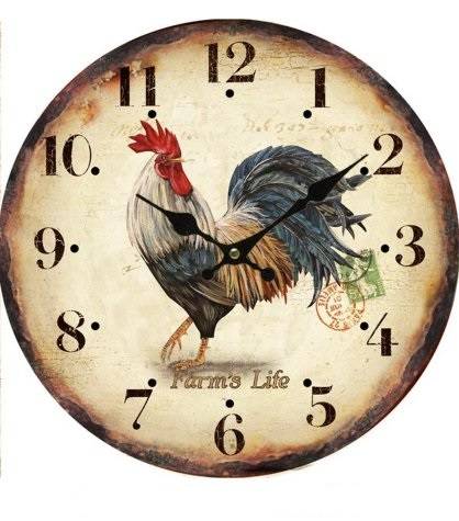 Orologio gallo colorato stampa su legno da parete cm 34