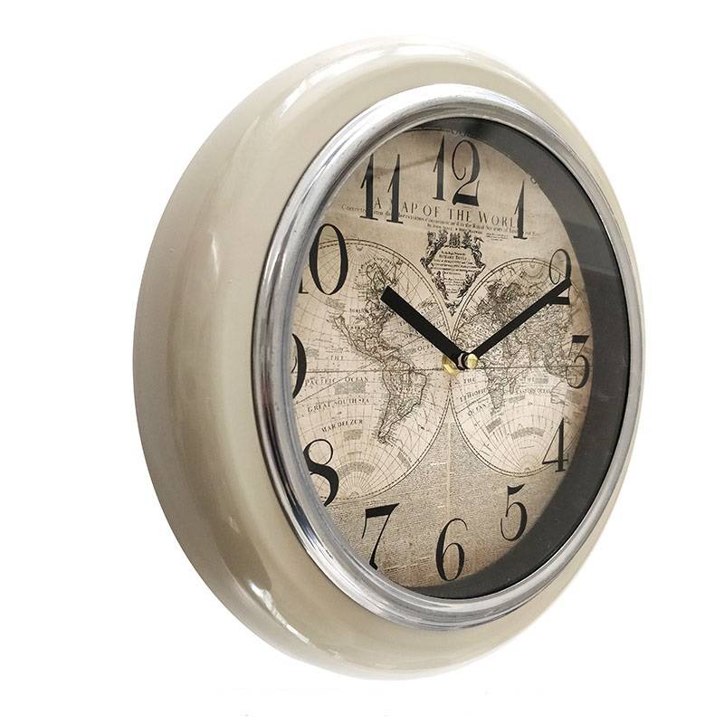 Orologio metallo grigio da parete mappa globi cm 29