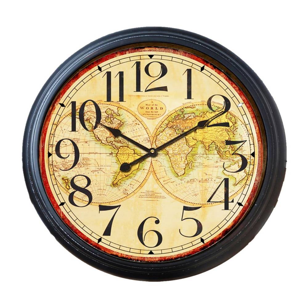 Orologio metallo nero maxi da parete mappa globi colorati cm 92
