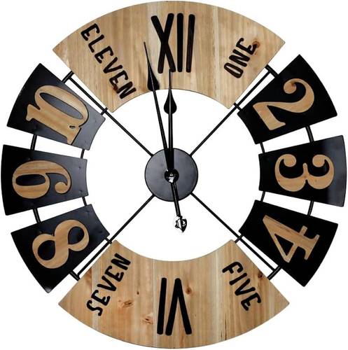 Orologio numeri legno naturale e metallo nero industrial 58cm