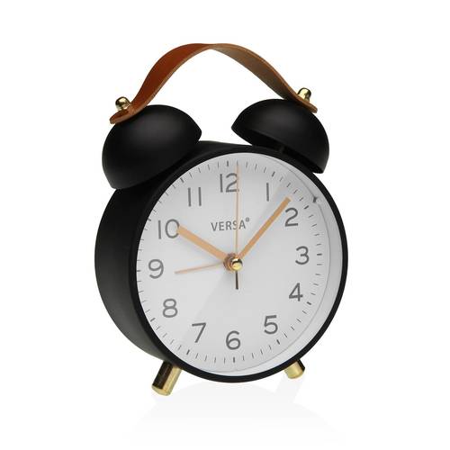Orologio sveglia vintage con campane nero da tavolo maniglia cuoio 14,5h