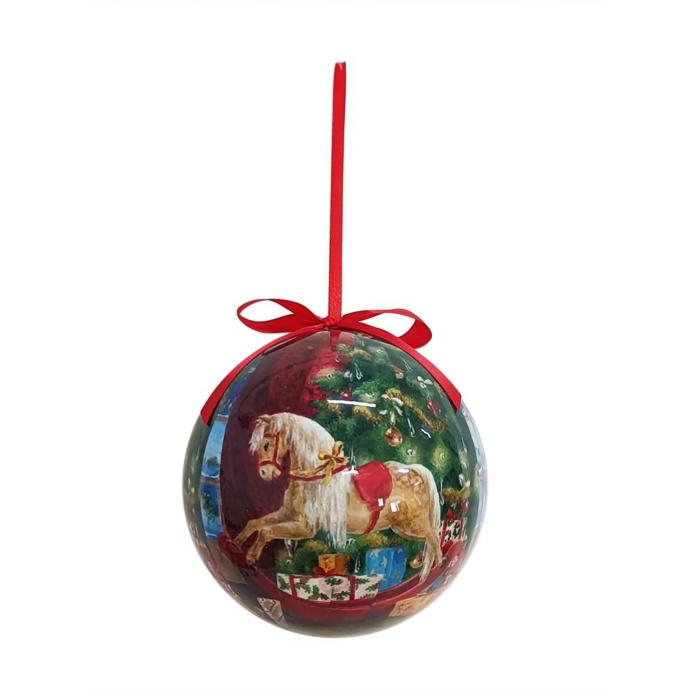 Pallina grande decoro cavallino cm 15 plastica con cordoncino