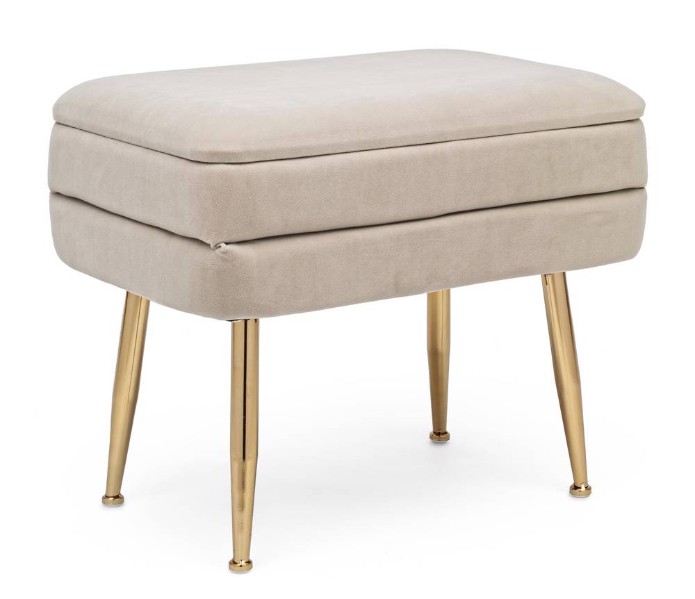 Panca contenitore singola velluto beige piedi oro
