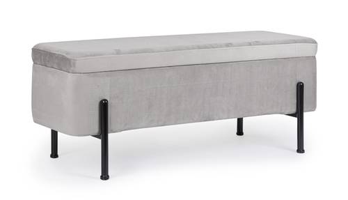 Panca contenitore velluto grigio chiaro piedi metallo nero 110cm