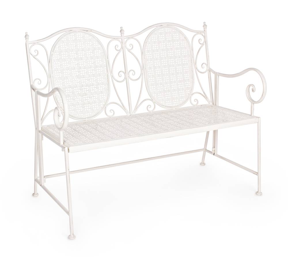 Panchina metallo bianco shabby trama traforata 2 posti cm115