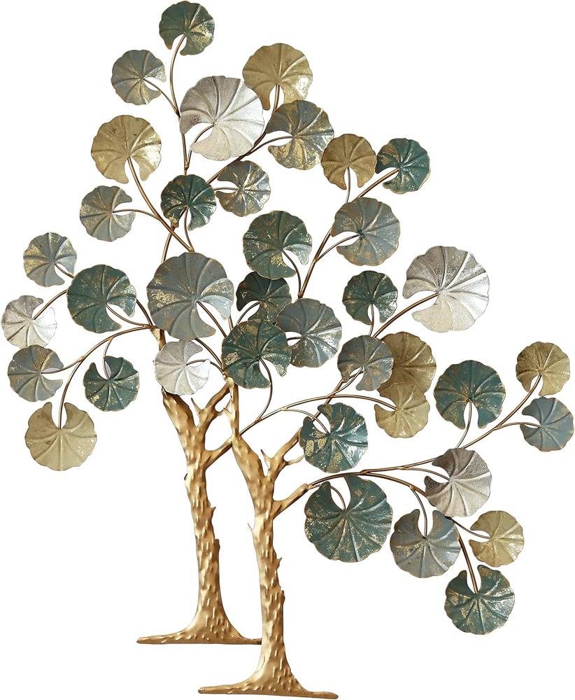 Pannello decorativo coppia di alberi metallo verde e oro 78x95h