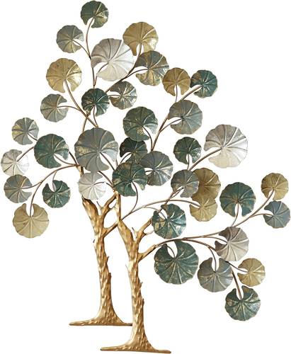 Pannello decorativo coppia di alberi metallo verde e oro 78x95h
