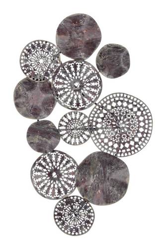 Pannello decorativo da parete metallo tondi grigio antico 62x93