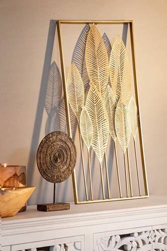 Pannello decorativo foglie oro in cornice 52x95h