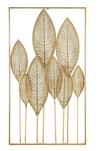 Pannello decorativo foglie oro in cornice 52x95h