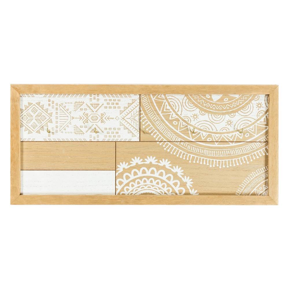 Pannello portachiavi legno naturale disegni mandala 5 ganci