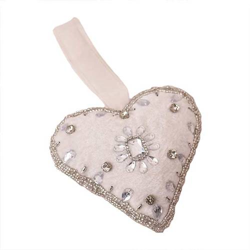 Pendaglio cuore velluto avorio con pietre