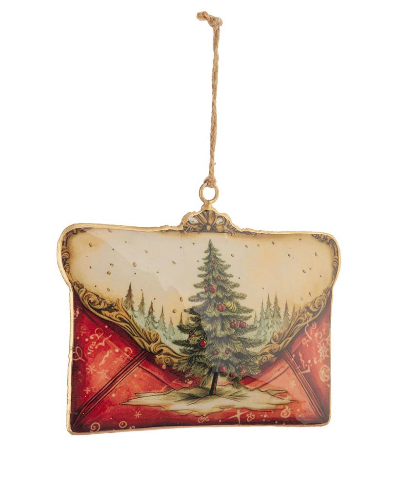 Pendaglio metallo vintage busta rossa con decoro pino