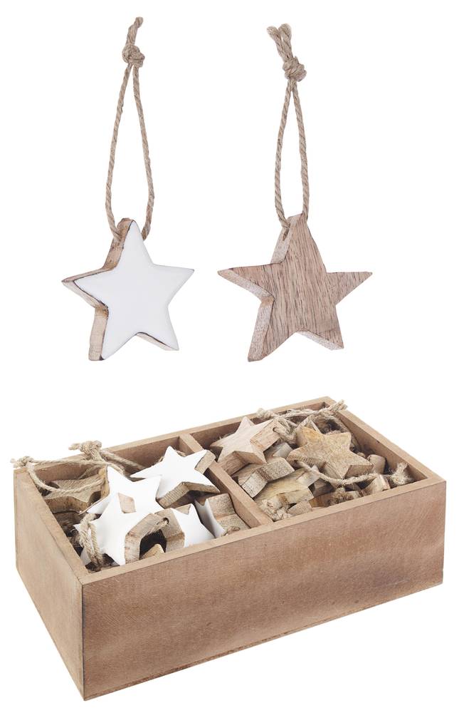 Pendaglio stella legno bianca naturale con cordoncino