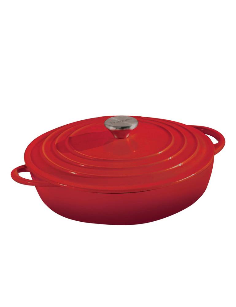 Pentola casseruola in ghisa smaltata rossa tonda bassa 30 cm 5 litri