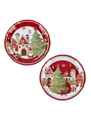 Piattino da dolce natale Villaggio in Festa melamina set 2 pz