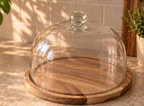 Piatto legno acacia con campana in vetro 30cm