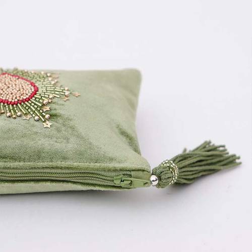 Pochette porta gioielli velluto ricamo cuore di perline con zip