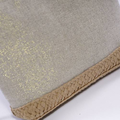 Pochette tela grigia con pagliuzze oro e rafia con cerniera