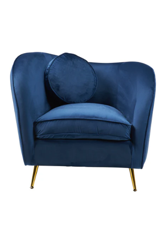 Poltrona Royal velluto blu piedi metallo oro