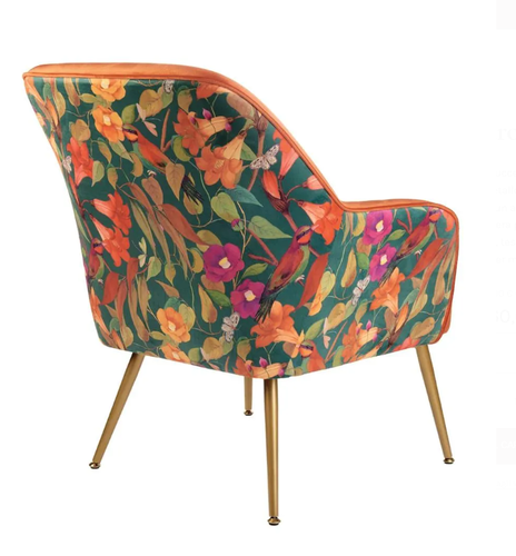 Poltrona velluto arancio con schienale a fiori piedini oro